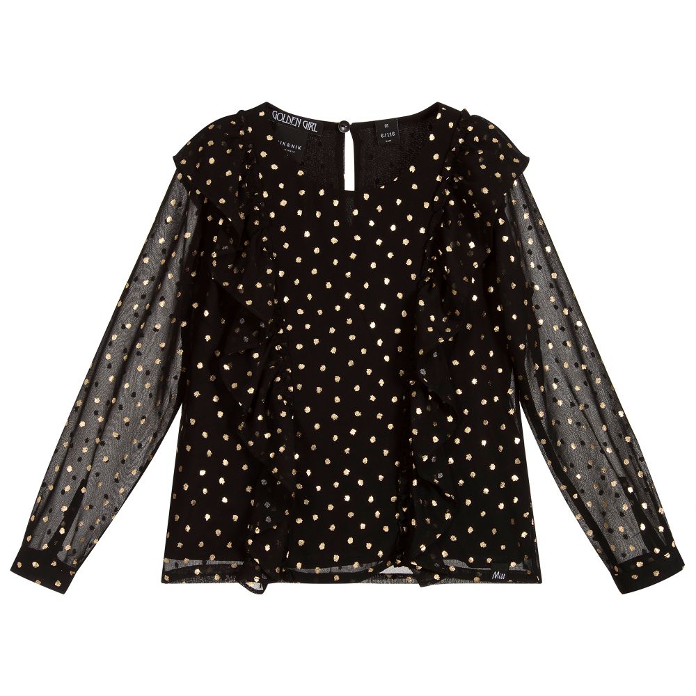 NIK&NIK - Black & Gold Chiffon Blouse | Childrensalon