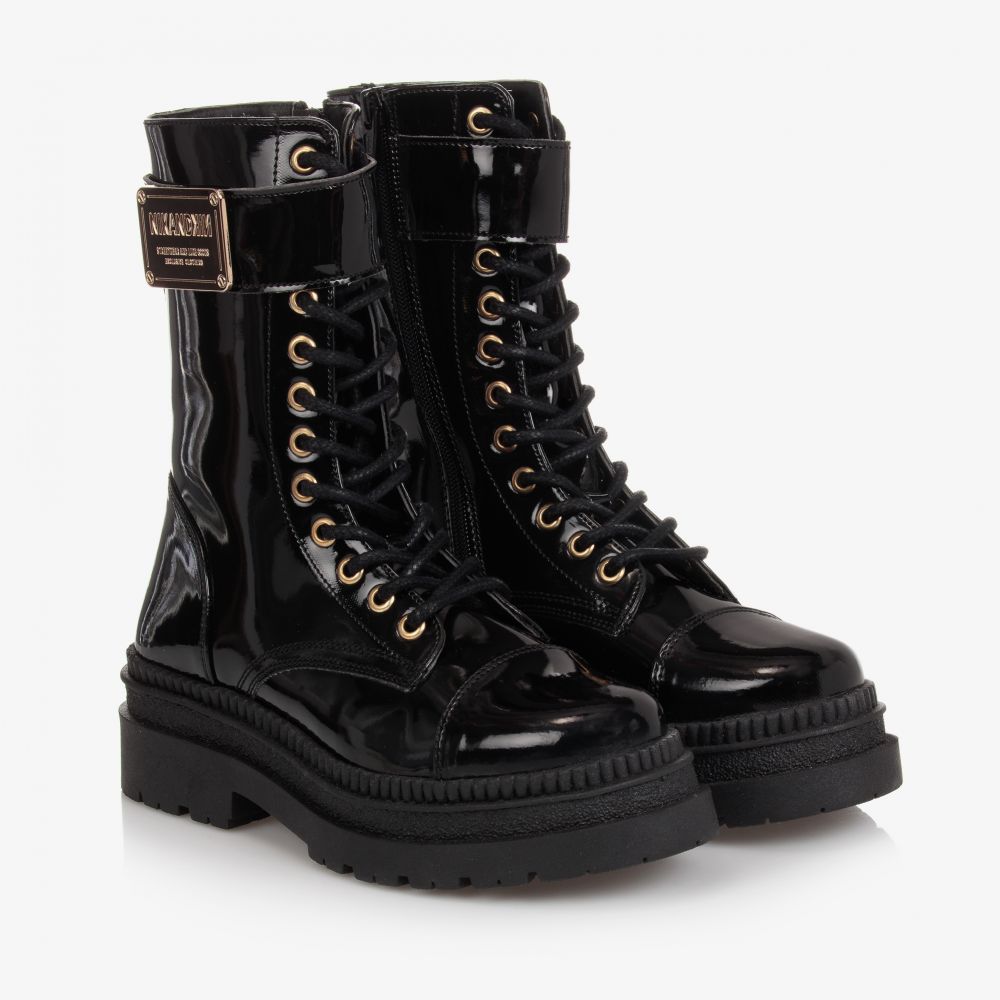 NIK NIK Black Patent Biker Boots Childrensalon Outlet