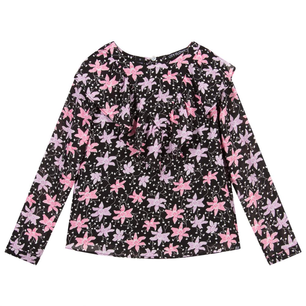 NIK&NIK - Черно-розовая блузка с цветочным рисунком | Childrensalon