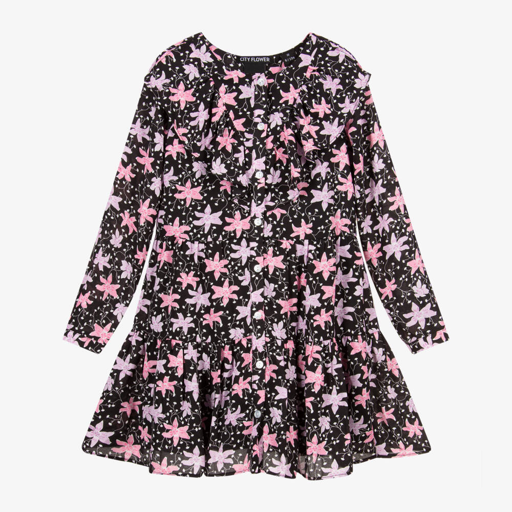 NIK&NIK-Черно-розовое платье с цветочным рисунком | Childrensalon Outlet