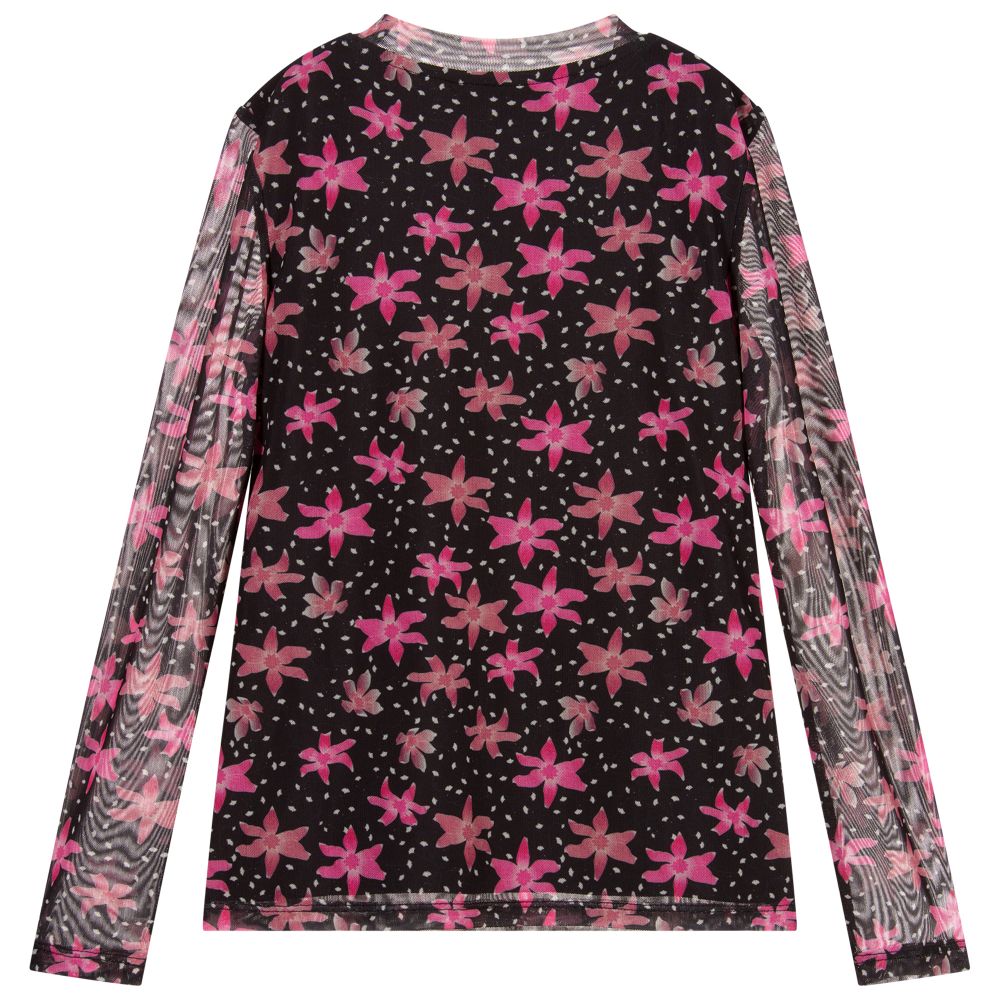 NIK&NIK-Black & Pink Floral Mesh Top | Childrensalon Outlet