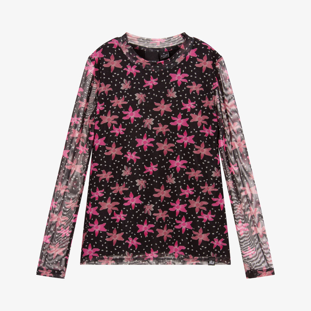 NIK&NIK-Черно-розовый сетчатый топ с цветочным рисунком | Childrensalon Outlet
