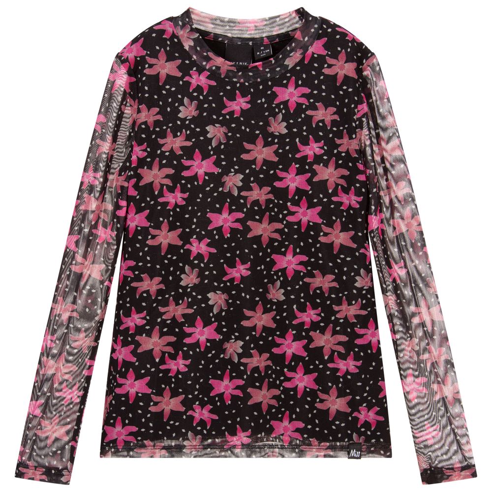 NIK&NIK - Black & Pink Floral Mesh Top | Childrensalon