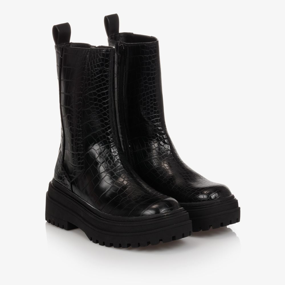 NIK&NIK - Boots noires effet croco Fille | Childrensalon