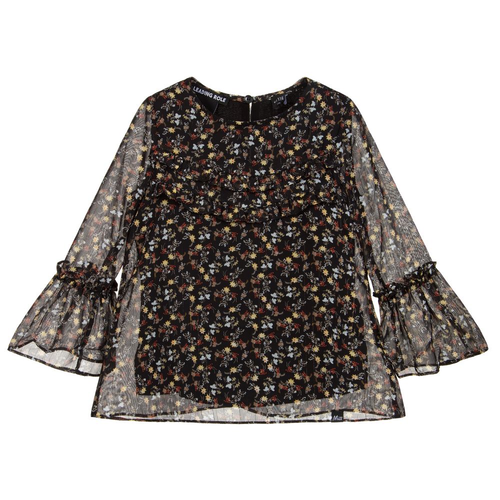 NIK&NIK - Girls Black Floral Blouse | Childrensalon