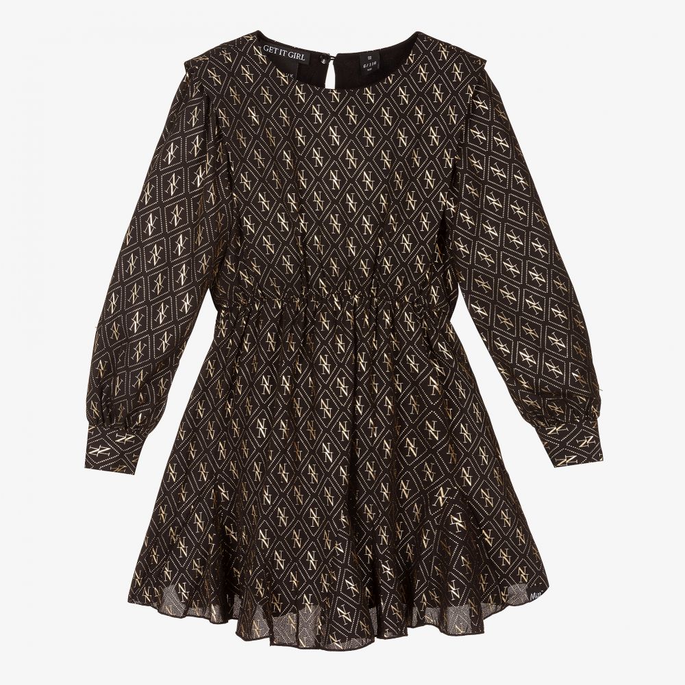 NIK&NIK - Girls Black & Gold Logo Dress | Childrensalon