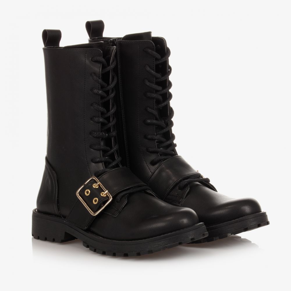 Girls Black Lace Up Boots