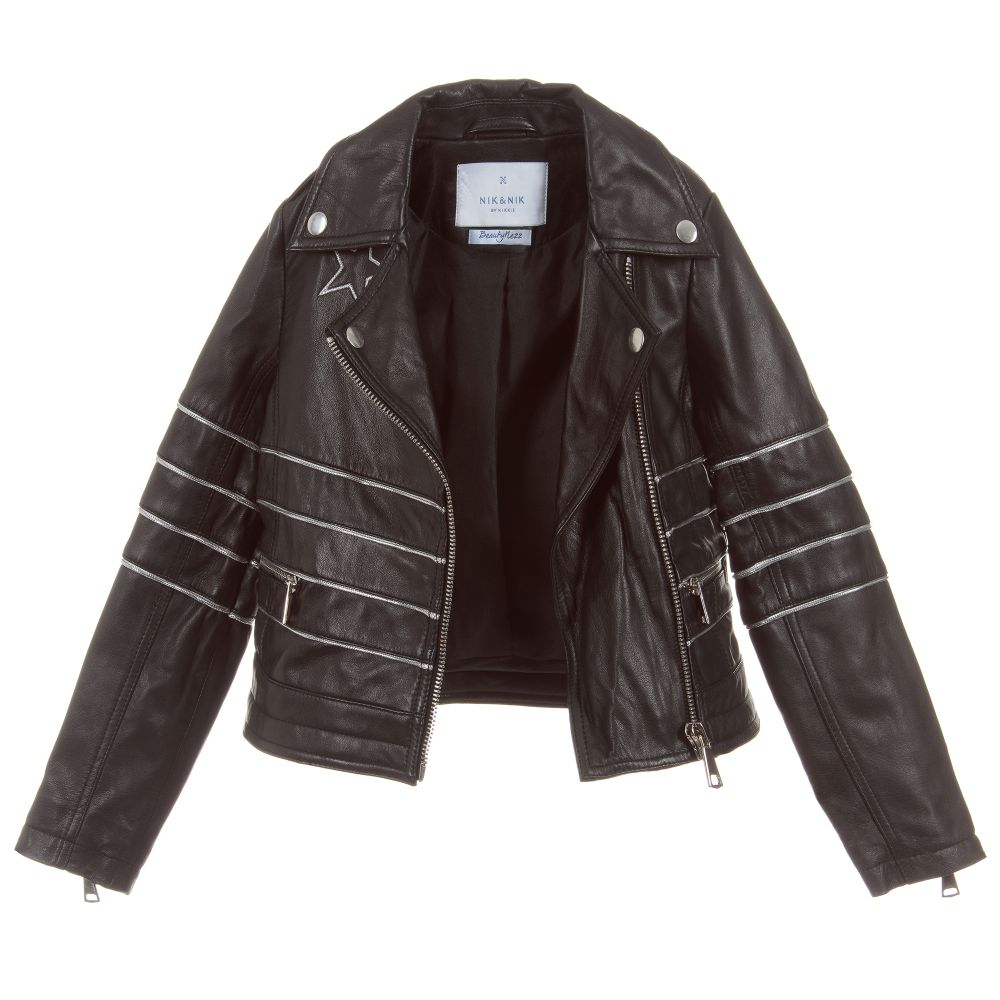 NIK&NIK X BEAUTYNEZZ-Girls Black Leather Jacket | Childrensalon Outlet