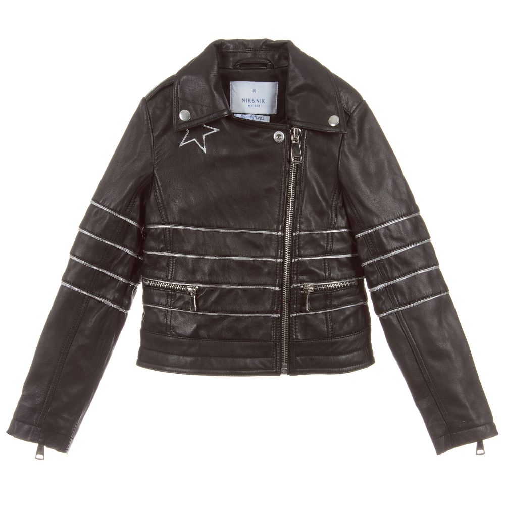 NIK&NIK X BEAUTYNEZZ-Girls Black Leather Jacket | Childrensalon Outlet