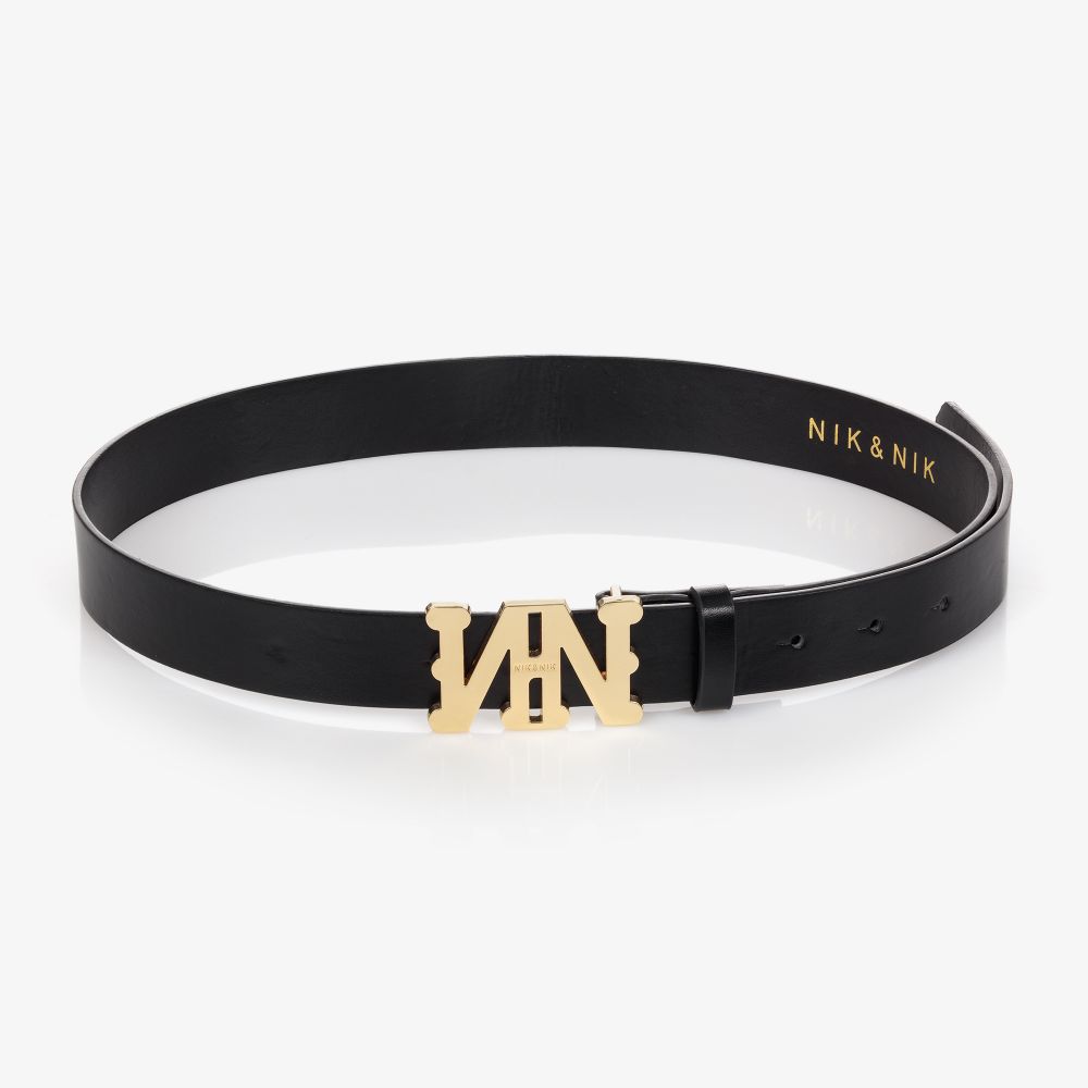 NIK&NIK - Girls Black Leather Logo Belt | Childrensalon Outlet