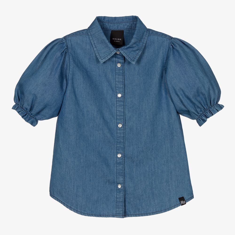 NIK&NIK - Girls Blue Chambray Blouse | Childrensalon