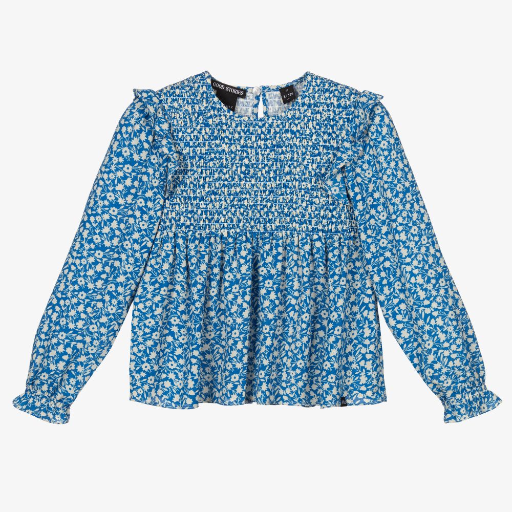 NIK&NIK - Голубая блузка из крепа в цветочек для девочек | Childrensalon