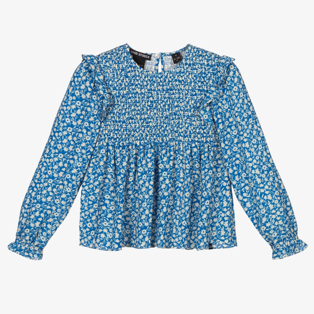 NIK&NIK - Girls Blue Floral Crêpe Blouse | Childrensalon