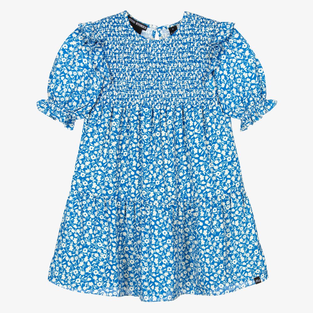 NIK&NIK - Robe bleue fleurs crêpe Fille | Childrensalon