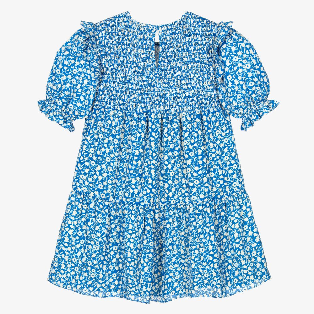نك آند نك-فستان كريب لون أزرق وأبيض بطبعة ورود | Childrensalon Outlet