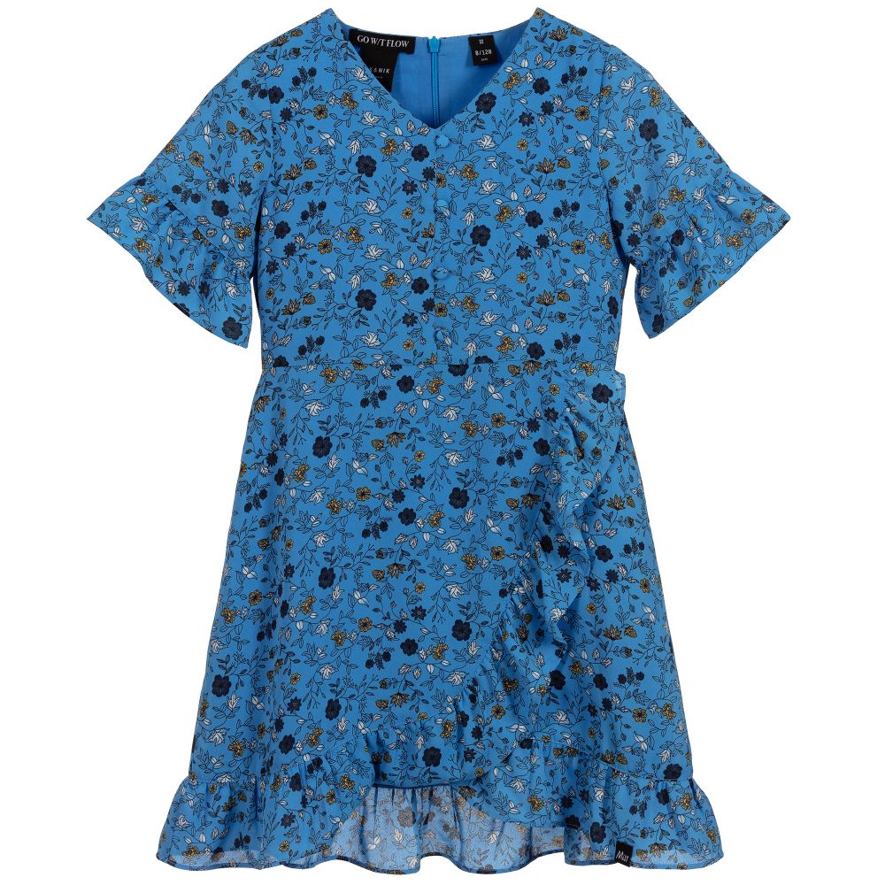 NIK&NIK - Blaues Kleid mit Blumenmuster für Mädchen | Childrensalon