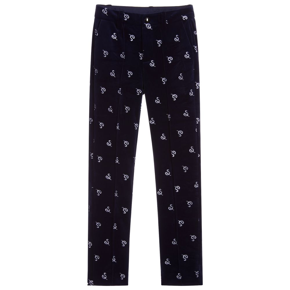 NIK&NIK-Girls Blue Velvet Trousers | Childrensalon Outlet