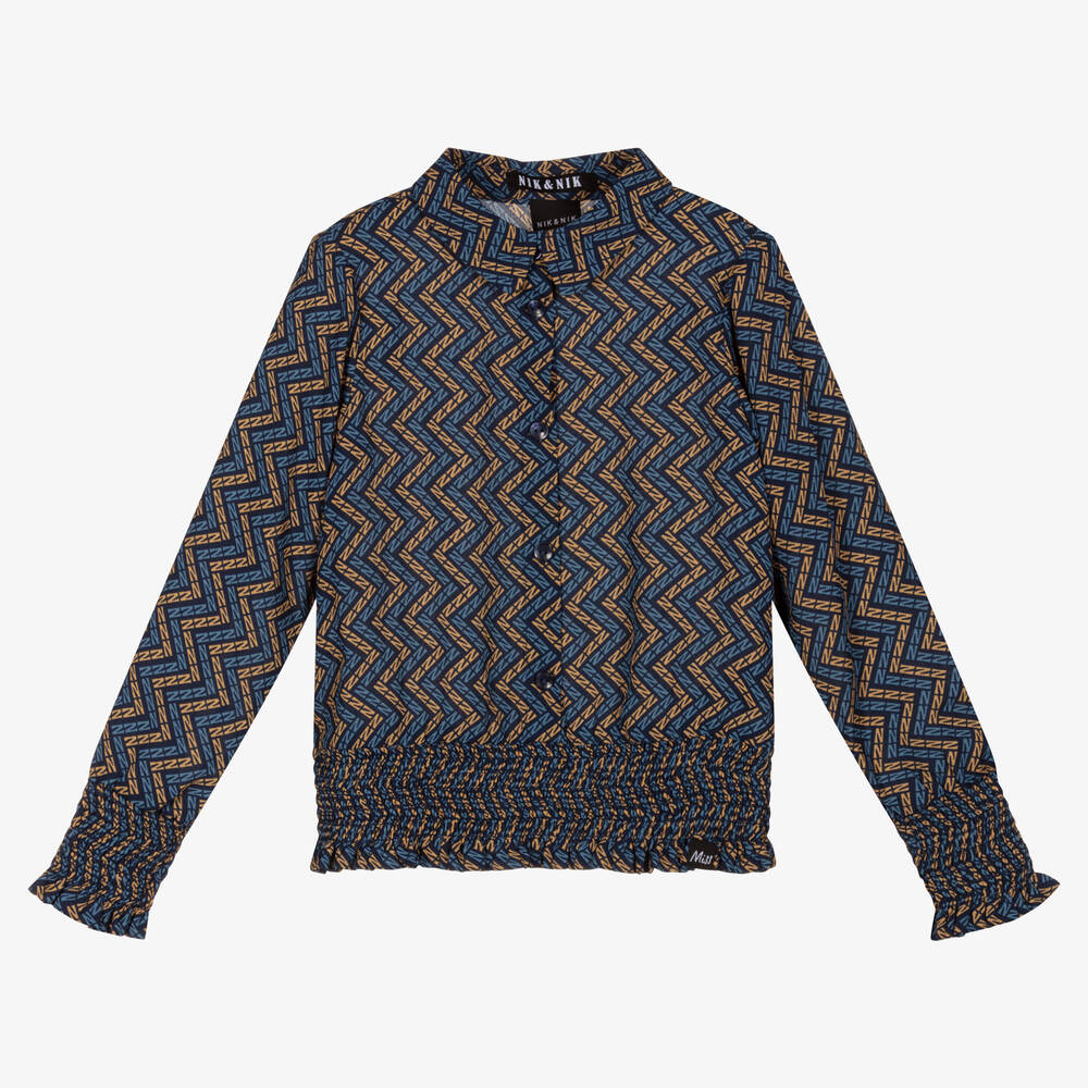 NIK&NIK - Girls Blue Zigzag Blouse | Childrensalon