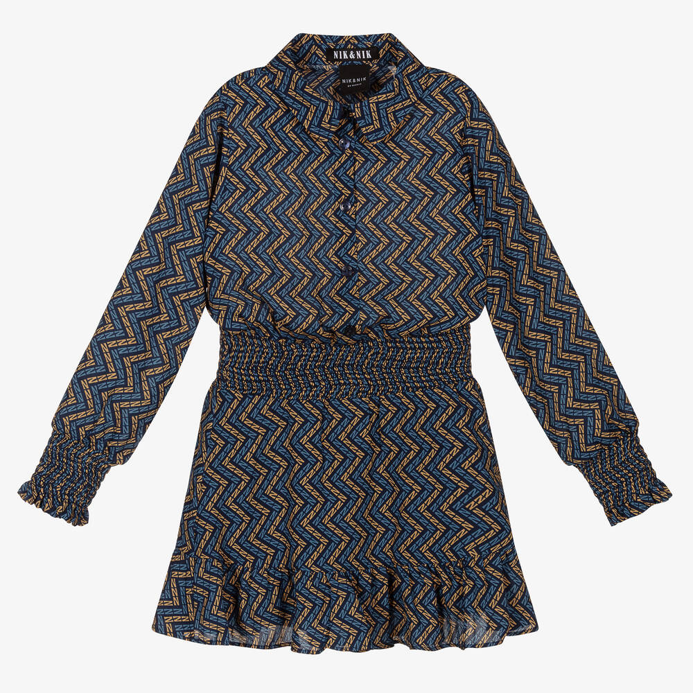 NIK&NIK - Girls Blue Zigzag Dress | Childrensalon