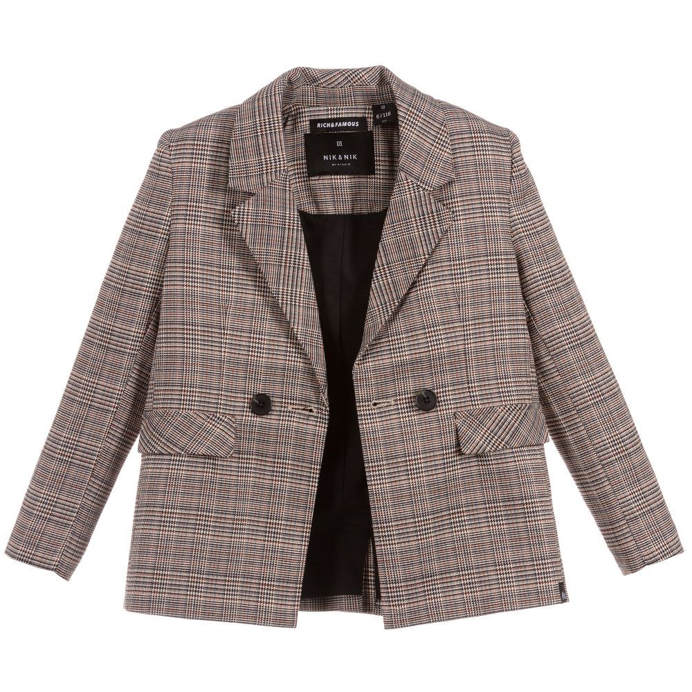 NIK&NIK-Girls Brown Check Blazer | Childrensalon Outlet