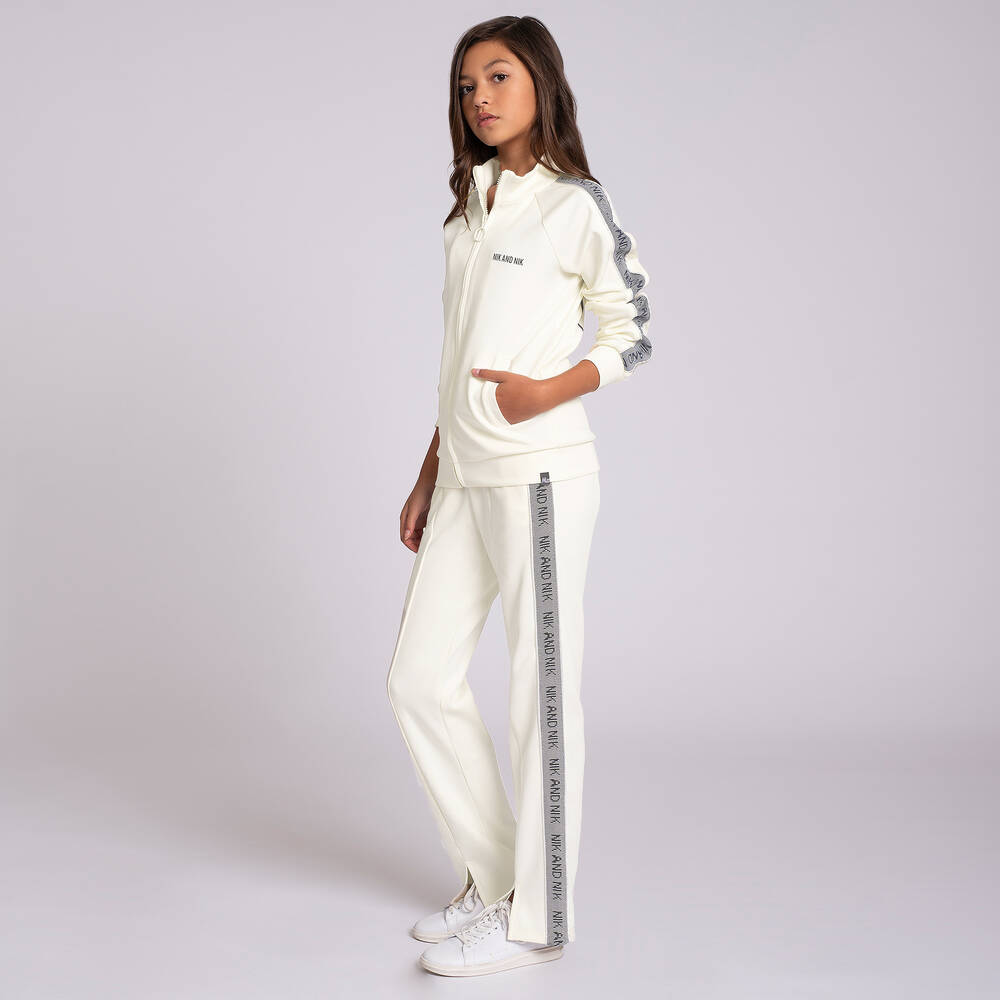 NIK&NIK-Girls Ivory Logo Zip-Up Top | Childrensalon Outlet