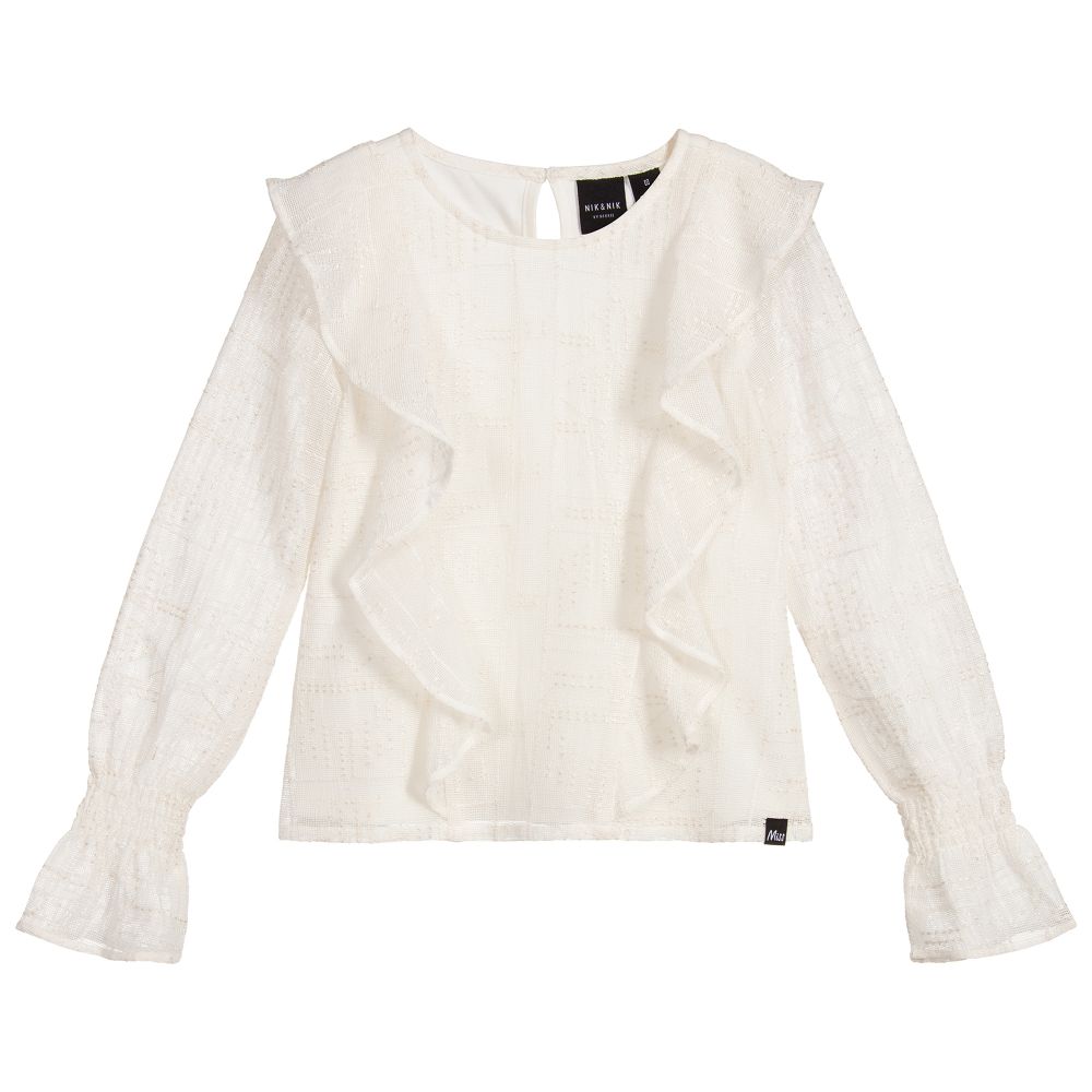 NIK&NIK - Girls Ivory Ruffle Blouse | Childrensalon