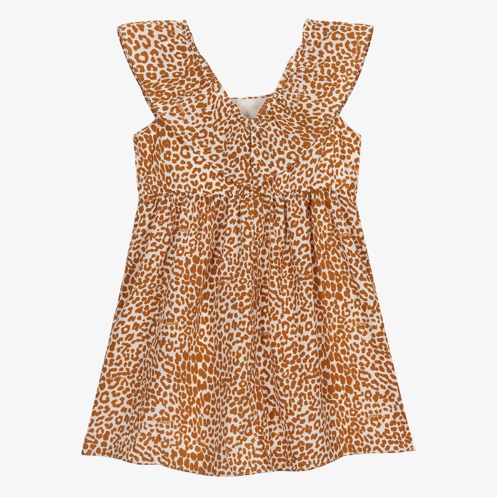 NIK&NIK-فستان حرير لون بيج وعاجي بطبعة جلد النمر | Childrensalon Outlet
