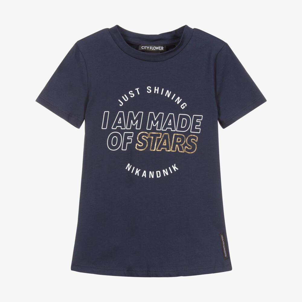 NIK&NIK-Girls Navy Blue Cotton T-Shirt | Childrensalon Outlet