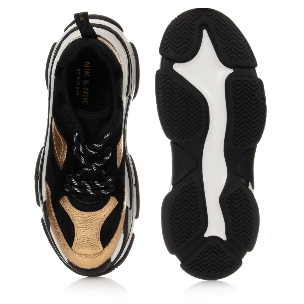 Zapatillas Deportivas Negras, Marrones Y Doradas Con Estampado Serpiente Y  Cordones Xti | Querol