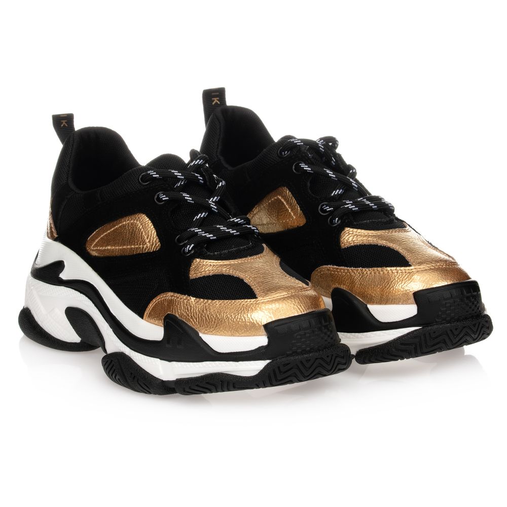 NIK&NIK - Teen Black & Gold Trainers | Childrensalon