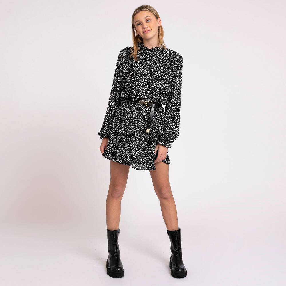 NIK&NIK-فستان تينز كريب لون أسود بطبعة ورود | Childrensalon Outlet