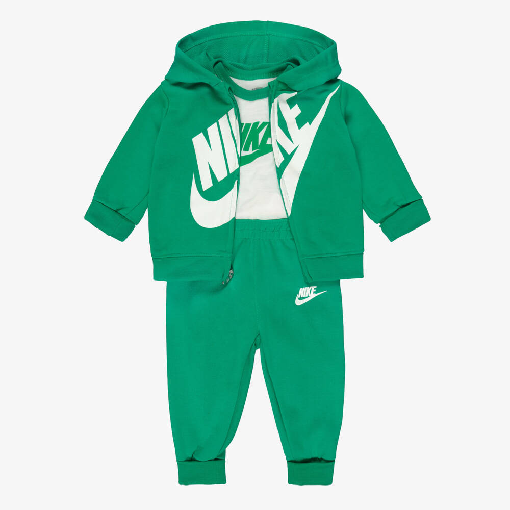Nike-Baby Boys Green & Ivory Swoosh Logo Tracksuit Set | Childrensalon Outlet
