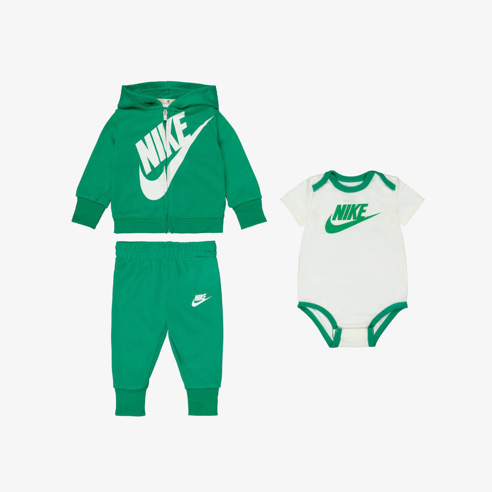 Nike-Baby Boys Green & Ivory Swoosh Logo Tracksuit Set | Childrensalon Outlet