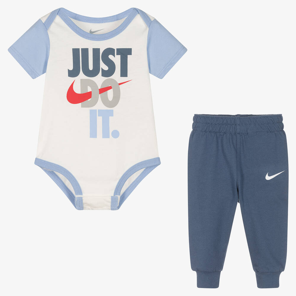Nike - Baby Boys Ivory & Blue Logo Joggers Set | Childrensalon