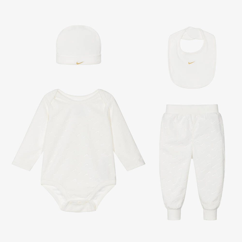 Nike - طقم بدلة أوفرول قطيفة لون عاجي للمواليد | Childrensalon