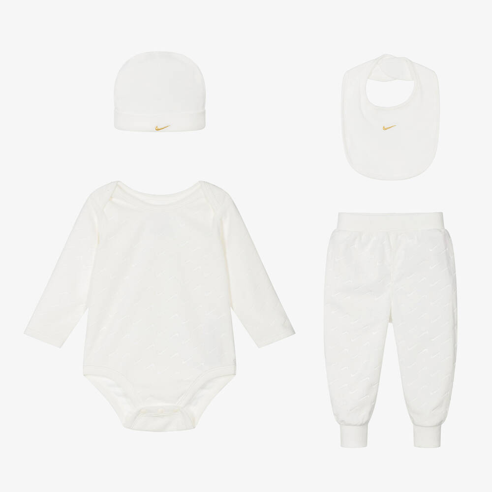 Baby Boys Ivory Velour Babysuit Set