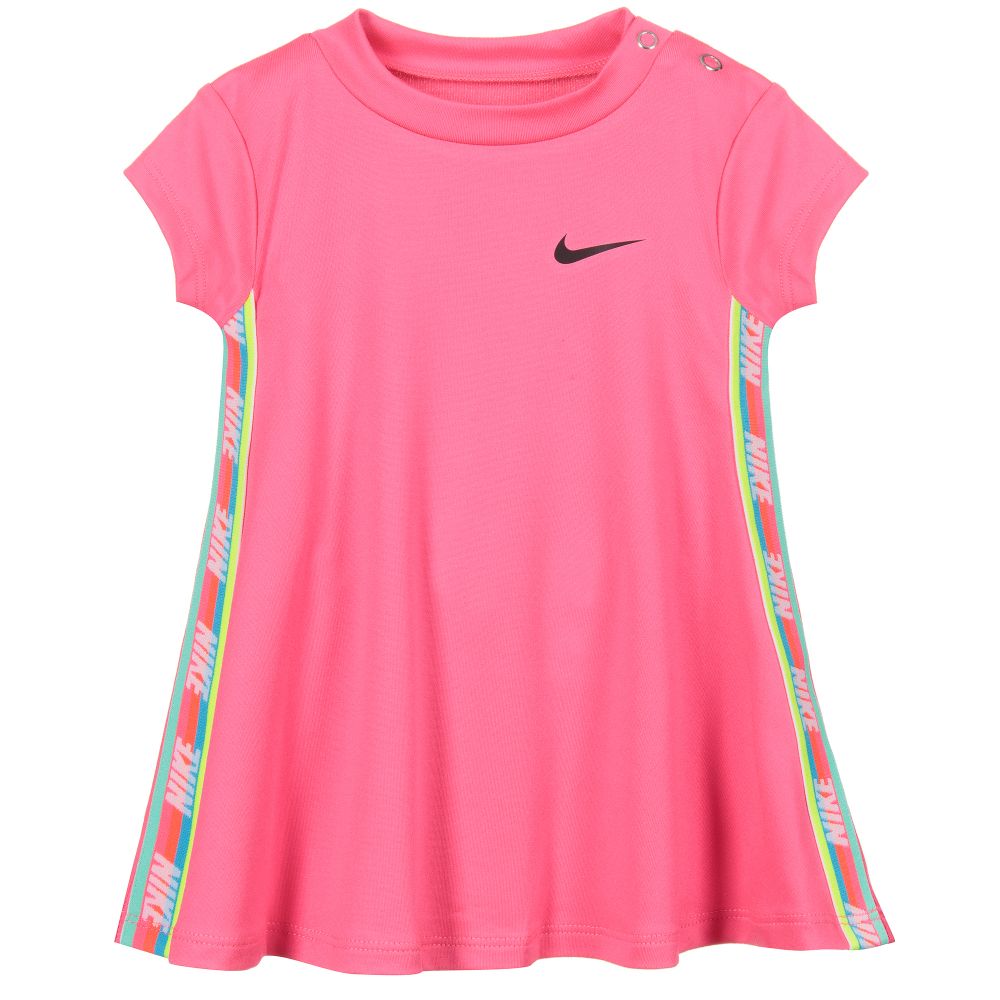 Nike - طقم فستان وسروال جيرسي لون زهري وأسود للمولودات  | Childrensalon
