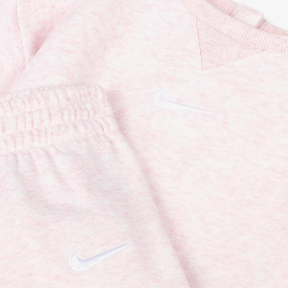 Nike-Baby Girls Pink Marl Swoosh Logo Tracksuit | Childrensalon Outlet