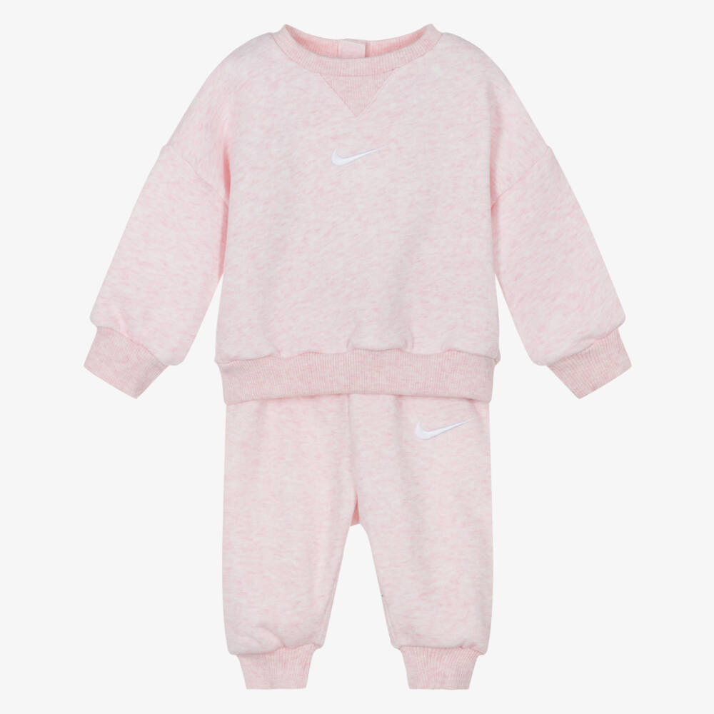 Nike-Baby Girls Pink Marl Swoosh Logo Tracksuit | Childrensalon Outlet
