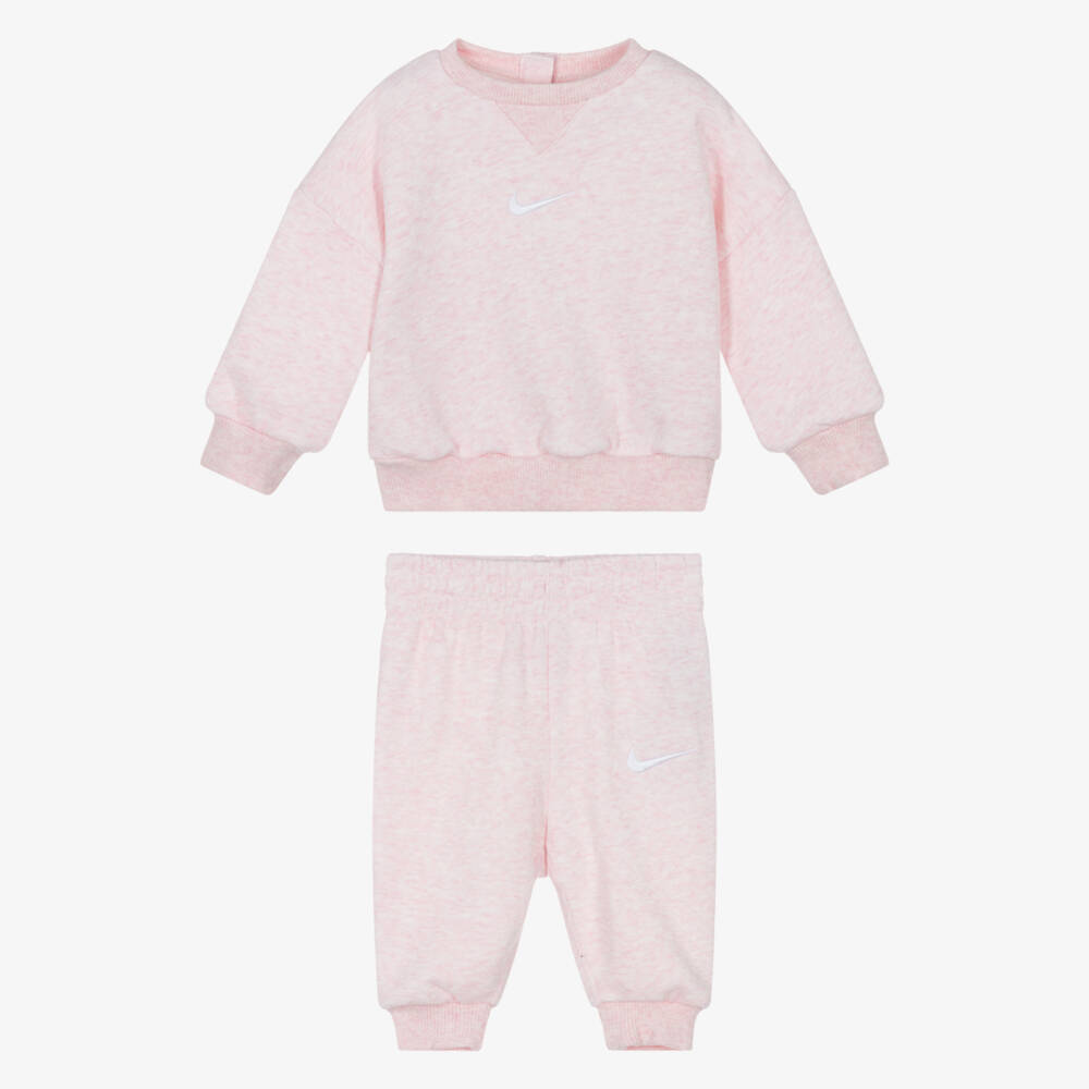 Nike-Baby Girls Pink Marl Swoosh Logo Tracksuit | Childrensalon Outlet