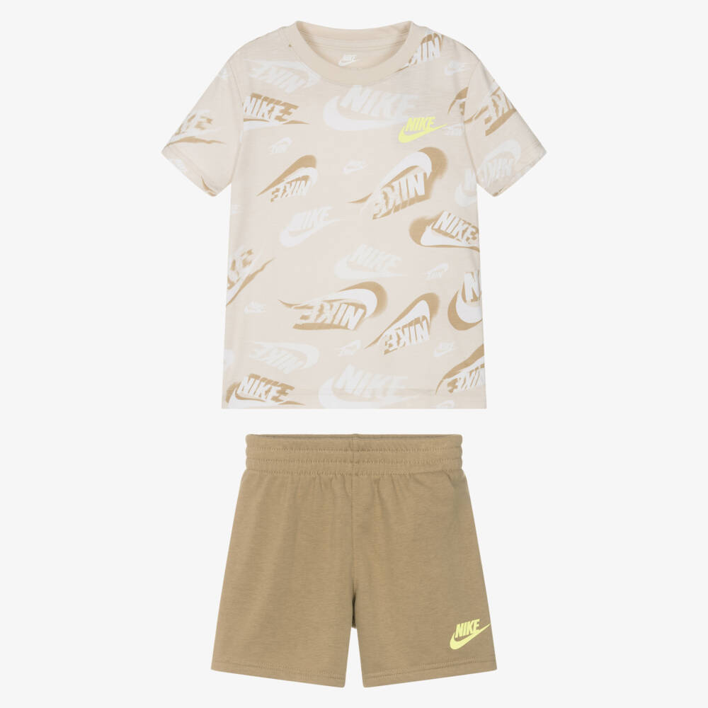 Nike-Beige Boys Logo Tee & Shorts Ensemble | Childrensalon Outlet