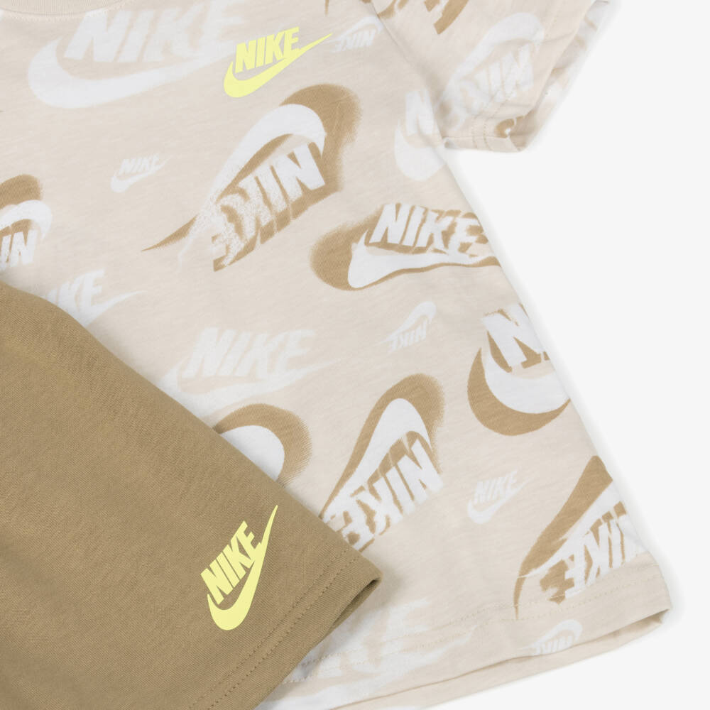 Nike-Beige Boys Logo Tee & Shorts Ensemble | Childrensalon Outlet