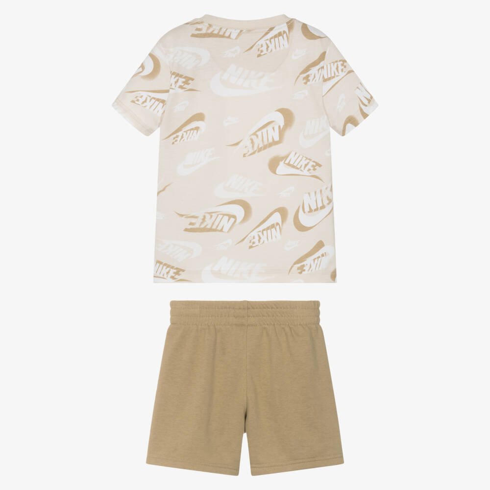 Nike-Beige Boys Logo Tee & Shorts Ensemble | Childrensalon Outlet