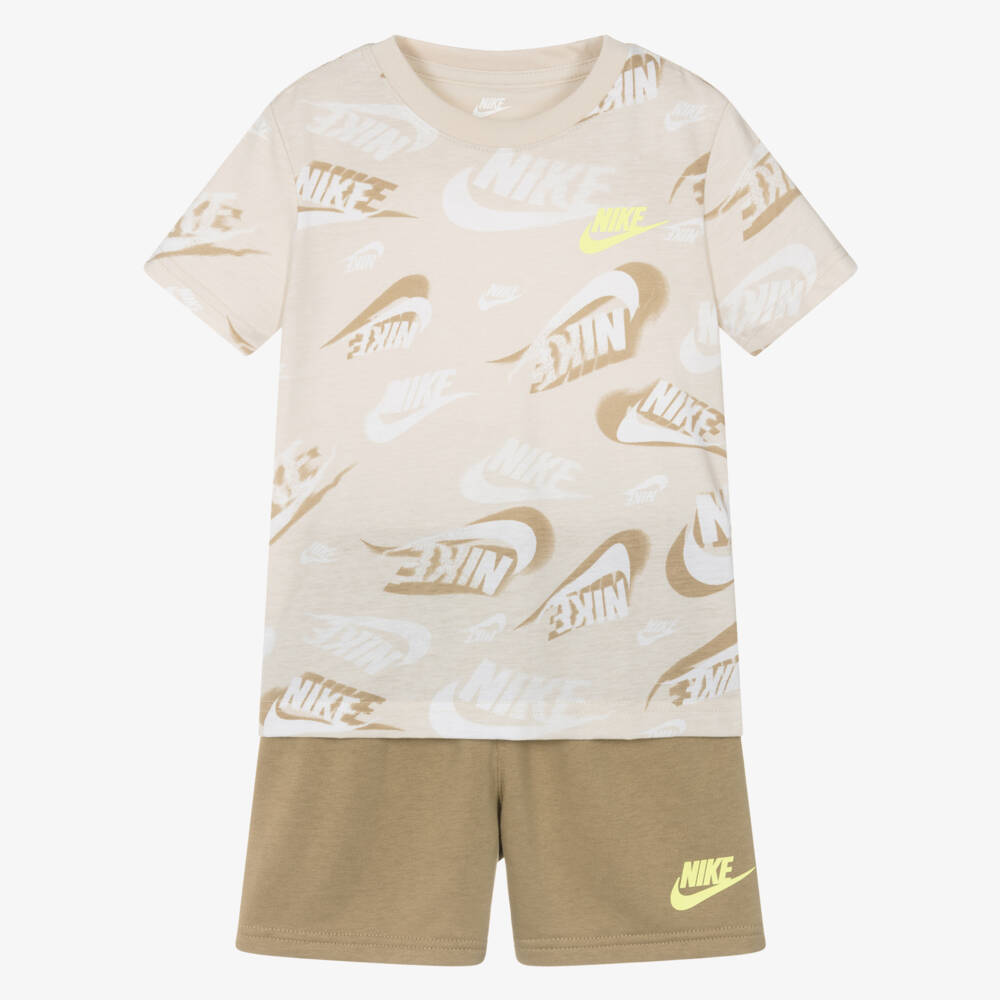 Nike-Beige Boys Logo Tee & Shorts Ensemble | Childrensalon Outlet