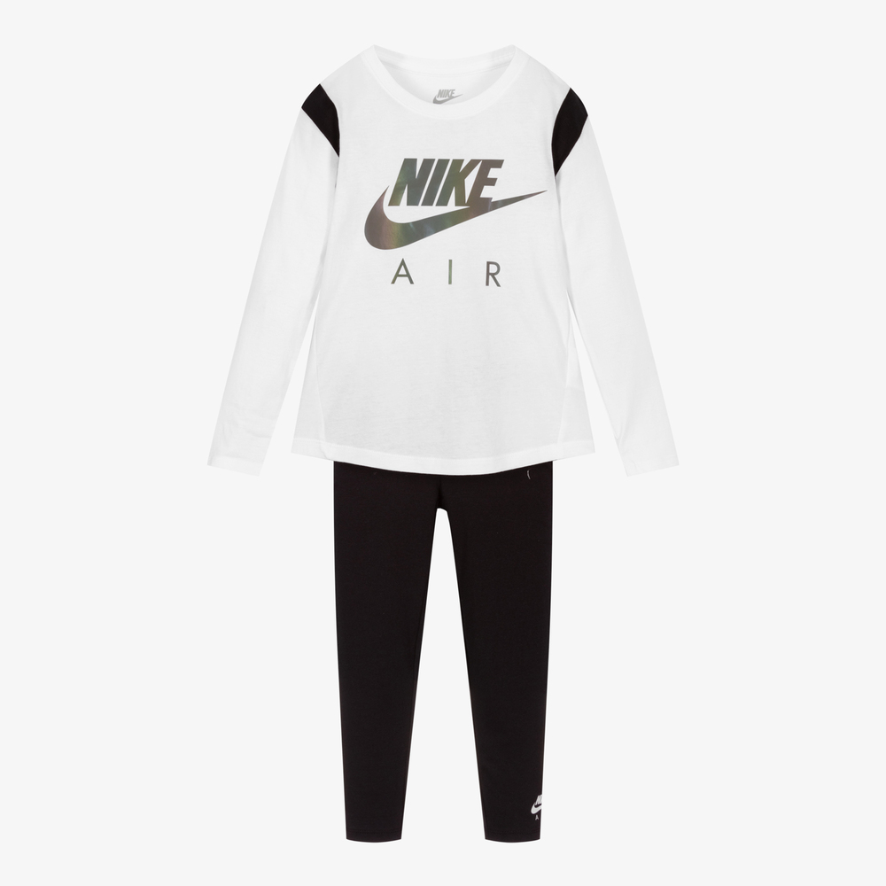 Nike - طقم ليغنغز قطن لون أسود وأبيض للبنات | Childrensalon