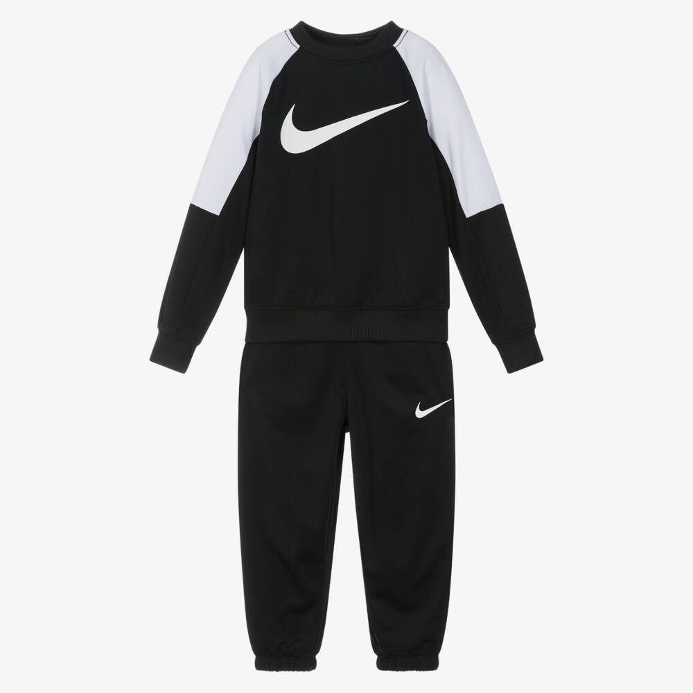 Nike-Black & White Swoosh Logo Dri-FIT Tracksuit | Childrensalon Outlet