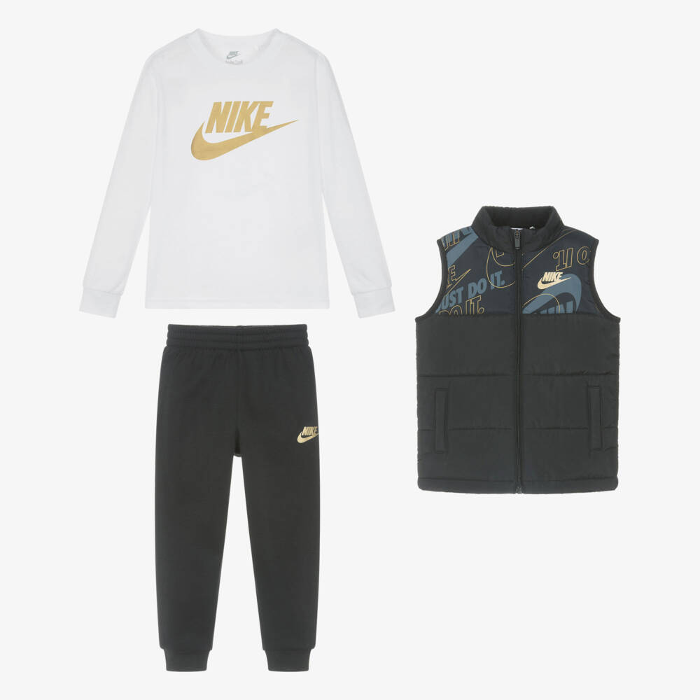 Nike-Black & White Swoosh Logo Gilet & Trouser Set | Childrensalon Outlet