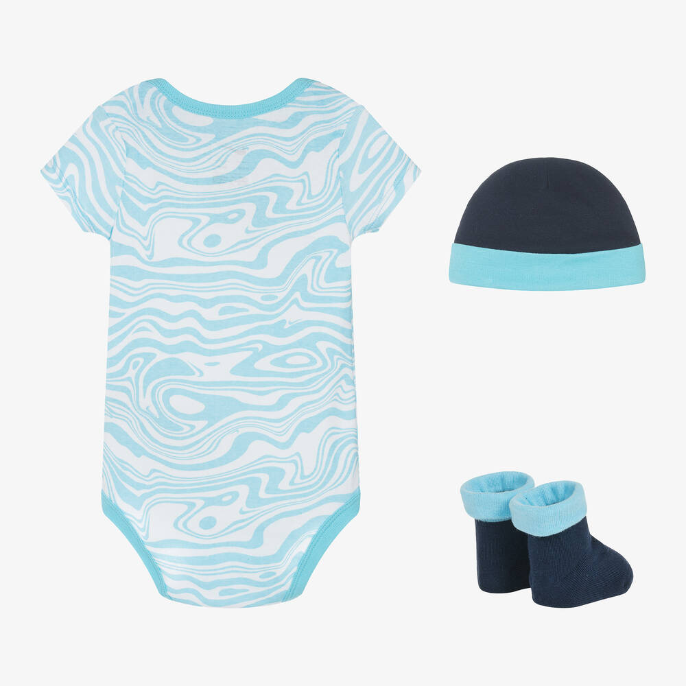 Nike-Blue Cotton Marble-Print Babysuit Set | Childrensalon Outlet