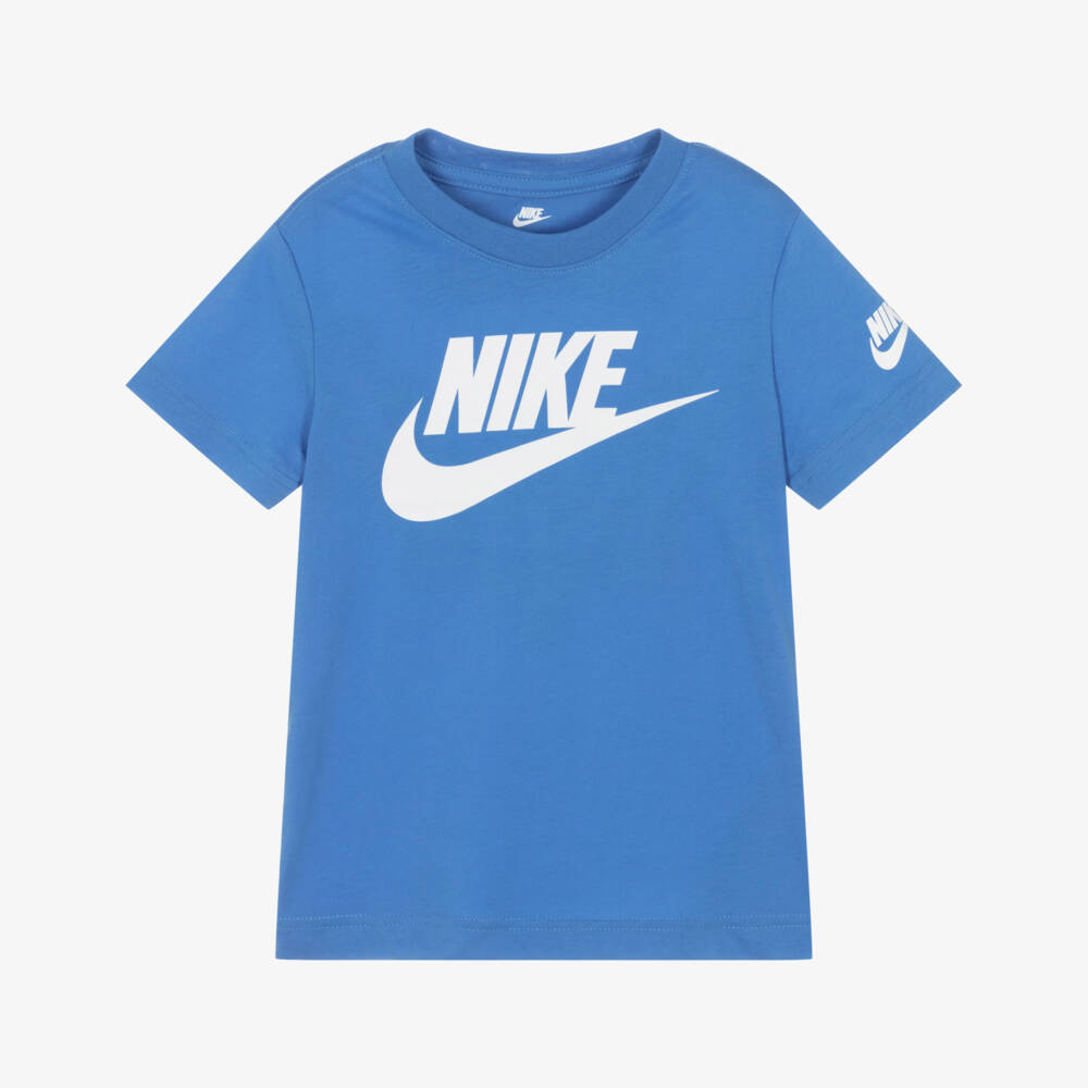 Nike-Blue Cotton Swoosh Logo T-Shirt | Childrensalon Outlet