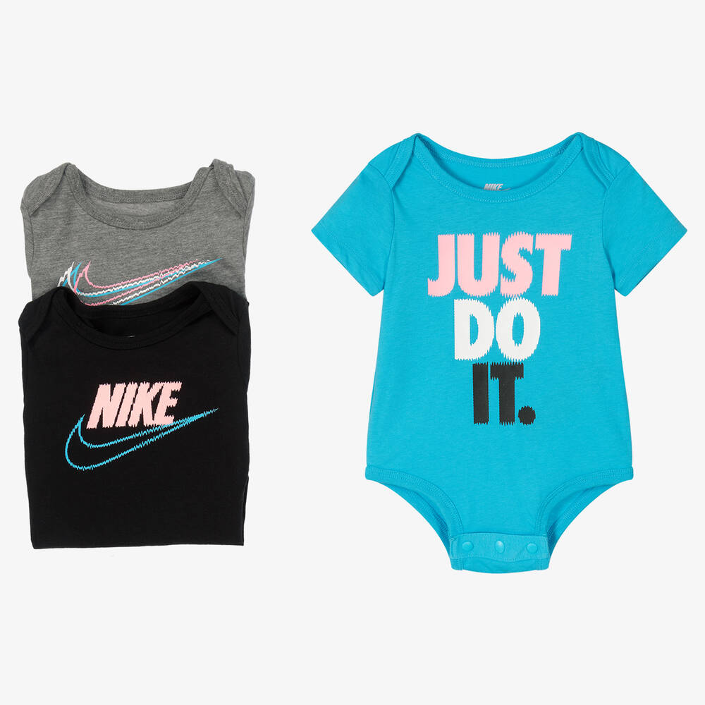 Nike - أوفرول بادي قطن جيرسي لون أزرق ورمادي (عدد 3) | Childrensalon
